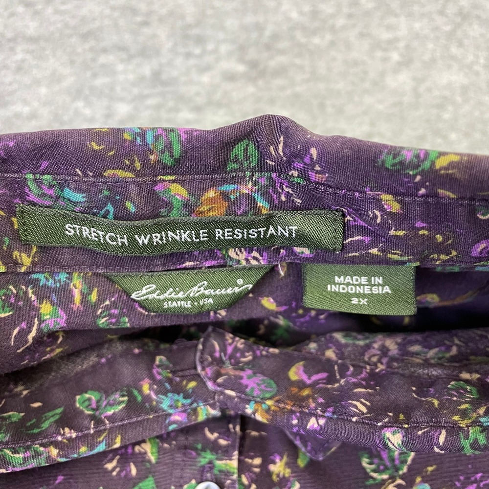 Eddie Bauer Purple Floral Stretch Wrinkle Resistant Button Down Shirt 2X - Picture 7 of 16